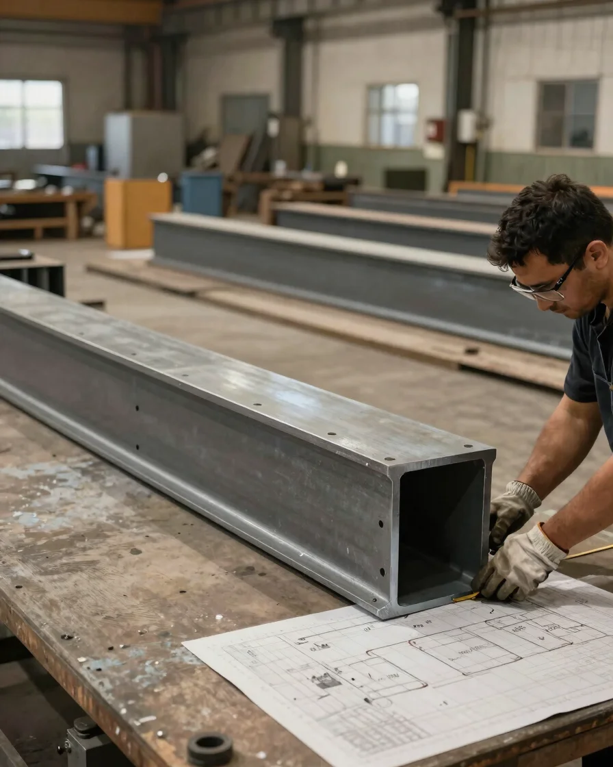 Industrial editorial photography of a fabrication workshop, soft